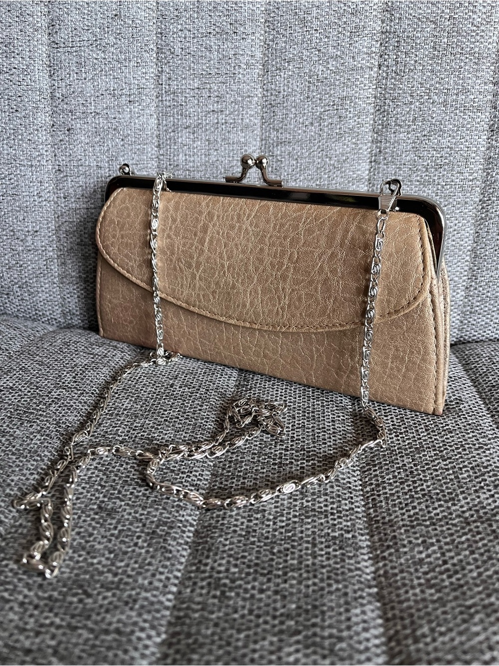 Kimchi Blue Taupe Clasp Clutch with Silver Chain